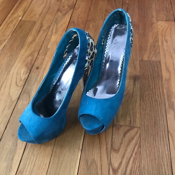 Fun & sexy, Teal and leopard print peep toe heel! - Picture 6 of 6